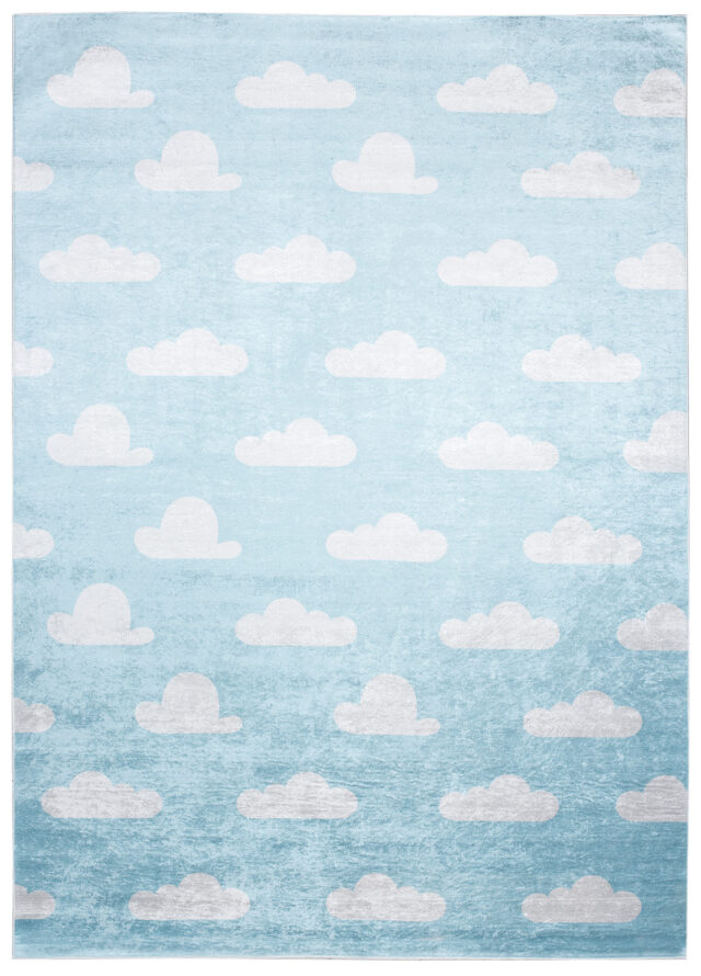 Vloerkleed Emma Kinderkamer Licht Blauw Wolken Antislip