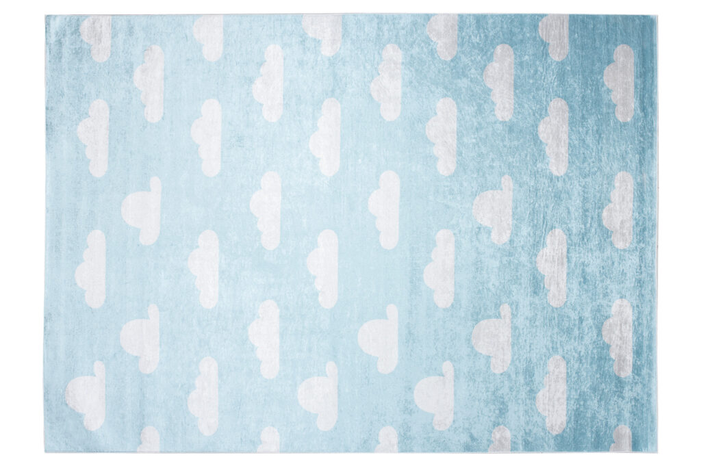 Vloerkleed Emma Kinderkamer Licht Blauw Wolken Antislip