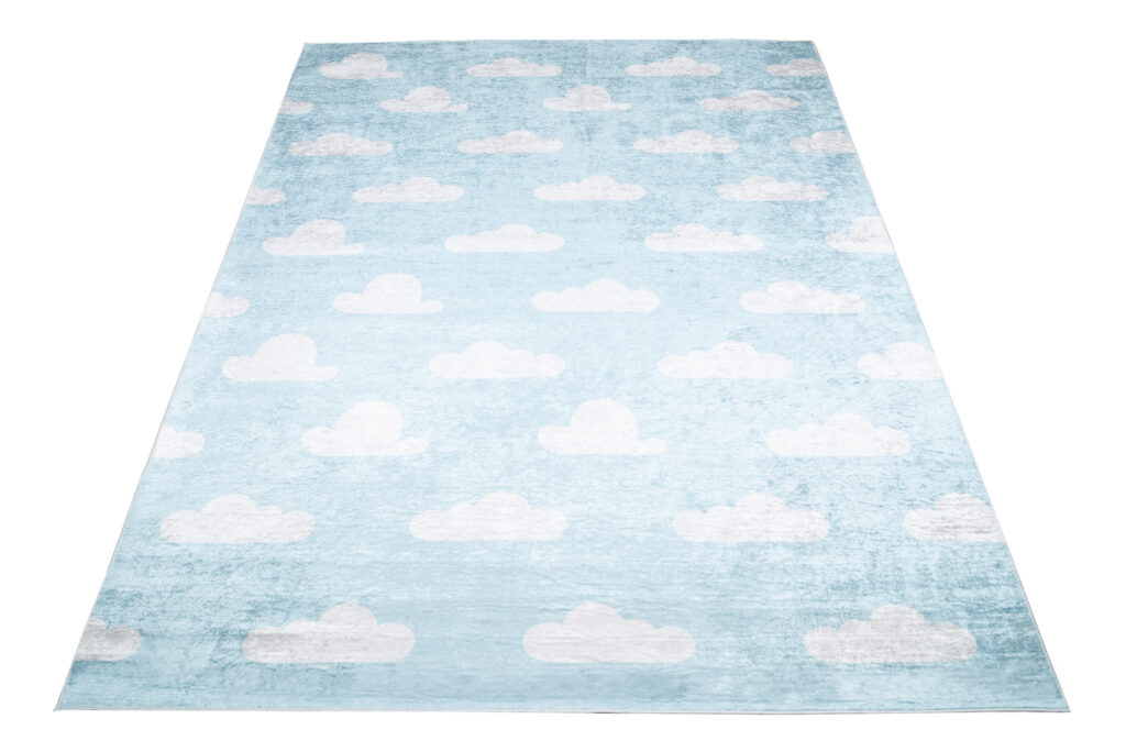 Vloerkleed Emma Kinderkamer Licht Blauw Wolken Antislip