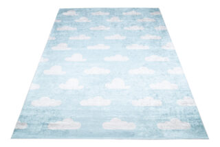 Vloerkleed Emma Kinderkamer Licht Blauw Wolken Antislip