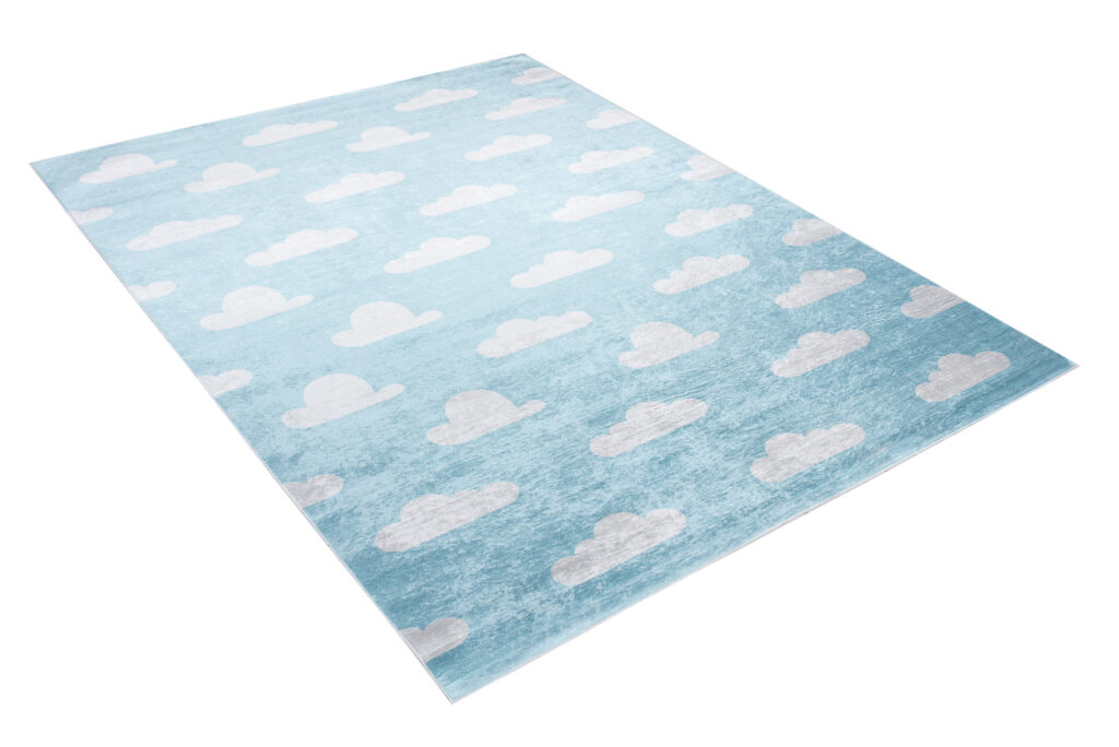 Vloerkleed Emma Kinderkamer Licht Blauw Wolken Antislip