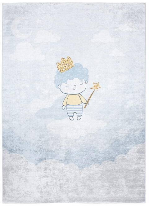 Vloerkleed Emma Kinderkamer Blauw Grijs Prins Antislip