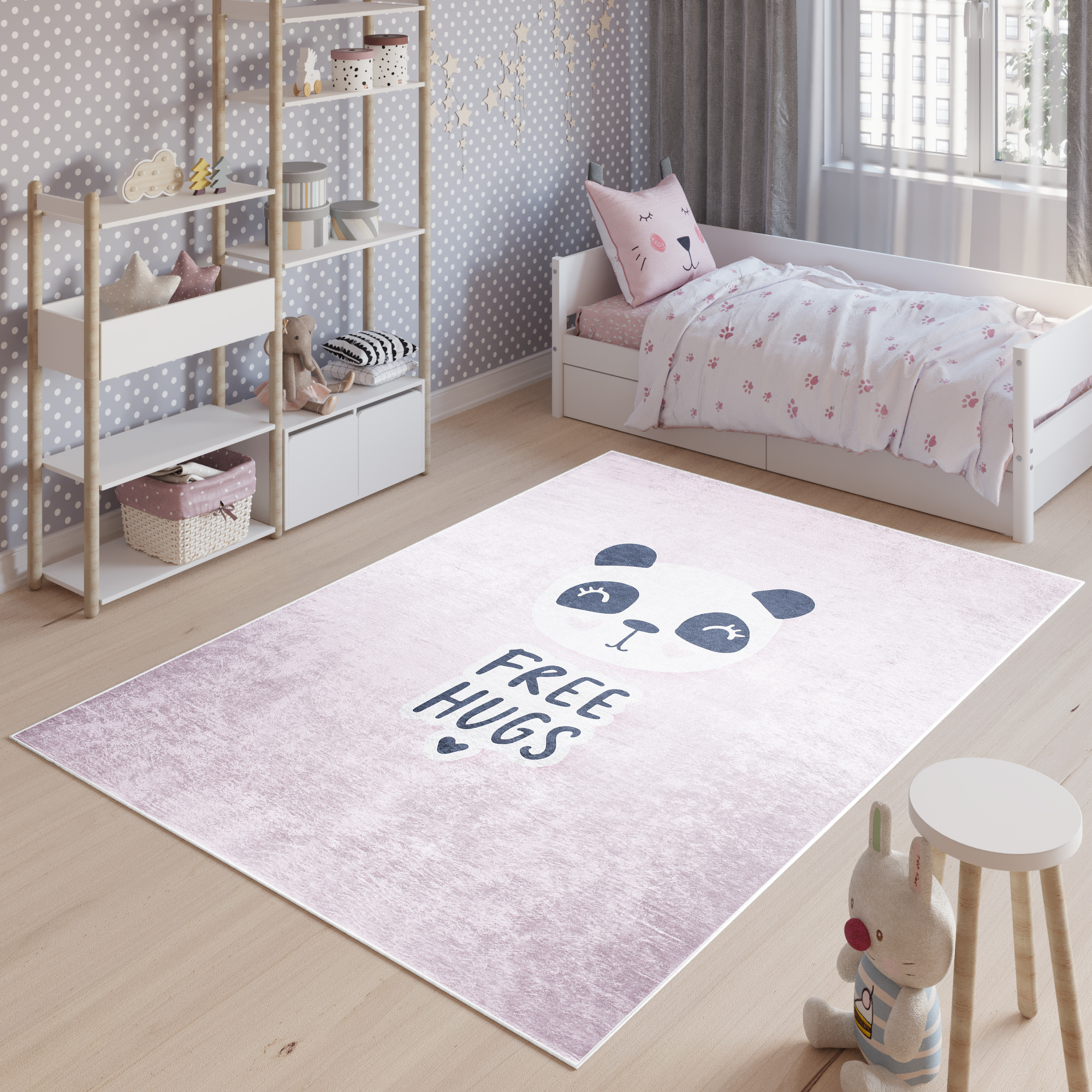 Vloerkleed Emma Kinderkamer Roze Panda Antislip