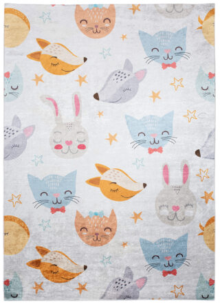Vloerkleed Emma Kinderkamer Grijs Kleurrijk Dieren Antislip