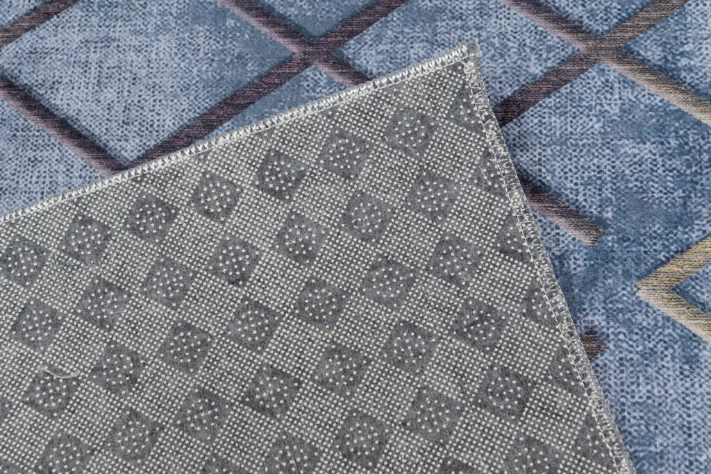 Vloerkleed Toscana Geometrisch Blauw Gouden Vierkanten