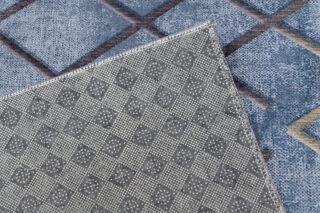 Vloerkleed Toscana Geometrisch Blauw Gouden Vierkanten