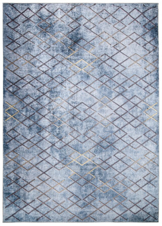 Vloerkleed Toscana Geometrisch Blauw Gouden Vierkanten