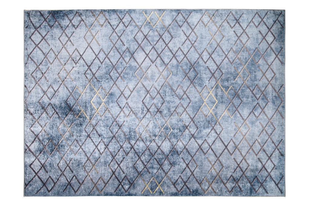 Vloerkleed Toscana Geometrisch Blauw Gouden Vierkanten