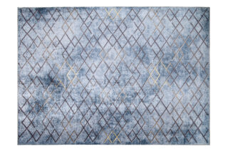 Vloerkleed Toscana Geometrisch Blauw Gouden Vierkanten