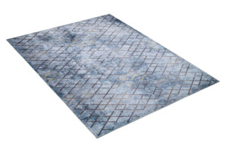 Vloerkleed Toscana Geometrisch Blauw Gouden Vierkanten
