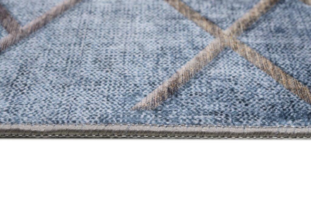 Vloerkleed Toscana Geometrisch Blauw Gouden Vierkanten