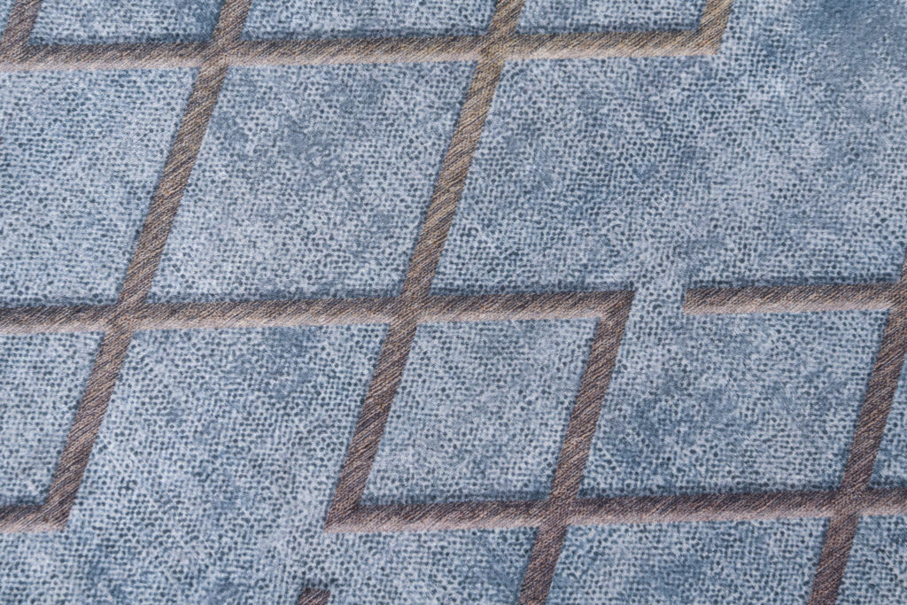 Vloerkleed Toscana Geometrisch Blauw Gouden Vierkanten