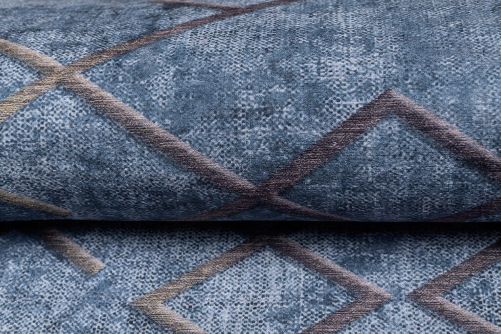 Vloerkleed Toscana Geometrisch Blauw Gouden Vierkanten