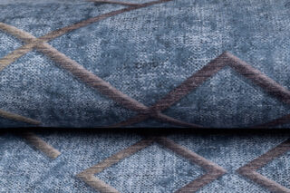Vloerkleed Toscana Geometrisch Blauw Gouden Vierkanten