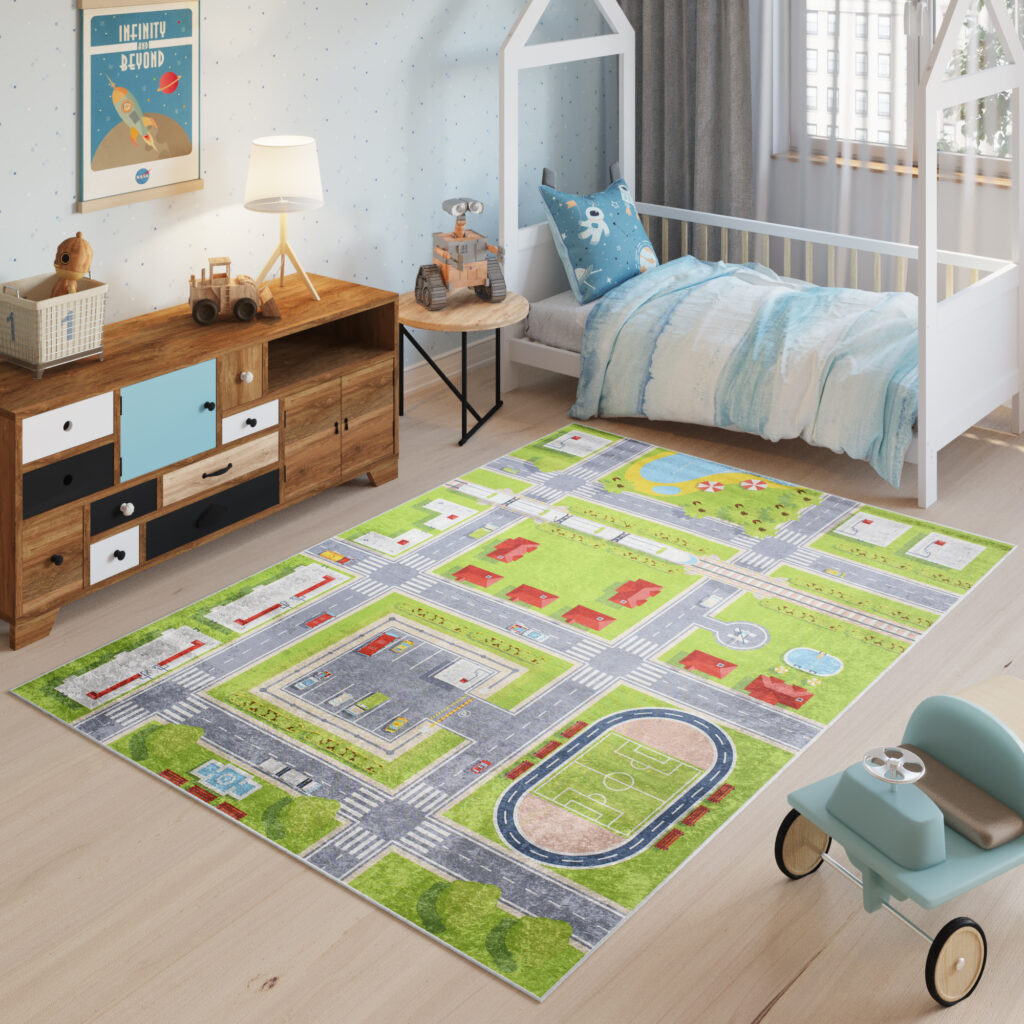 Vloerkleed Emma Kinderkamer Groen Stad Antislip