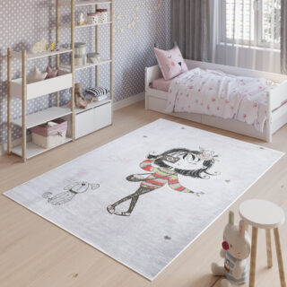 Vloerkleed Emma Kinderkamer Grijs Meisje Hond Antislip
