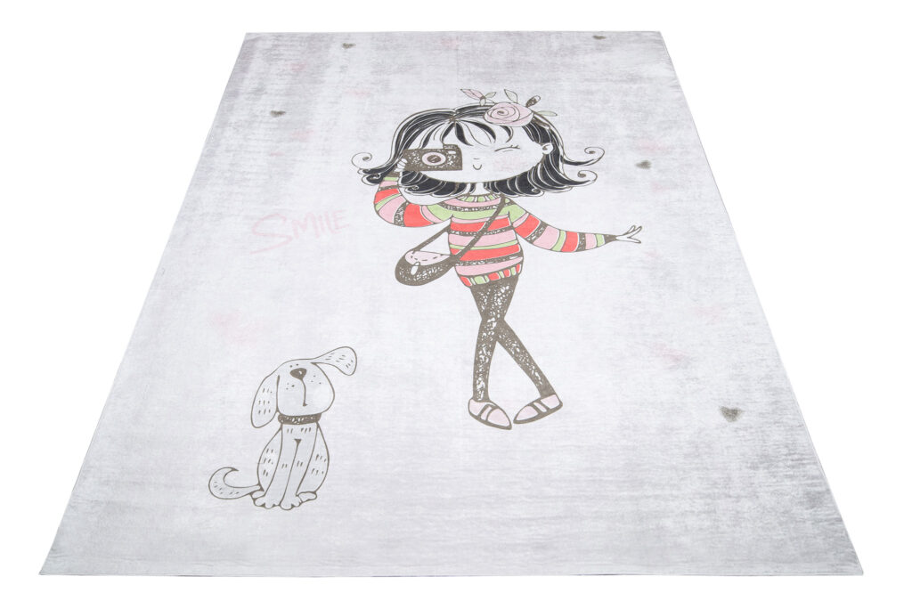 Vloerkleed Emma Kinderkamer Grijs Meisje Hond Antislip