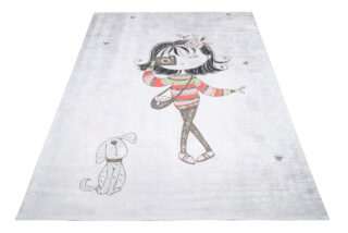 Vloerkleed Emma Kinderkamer Grijs Meisje Hond Antislip