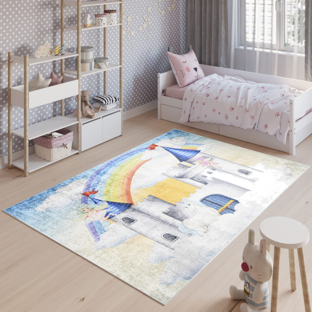 Vloerkleed Emma Kinderkamer Kleurrijk Kasteel Licht