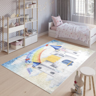Vloerkleed Emma Kinderkamer Kleurrijk Kasteel Licht