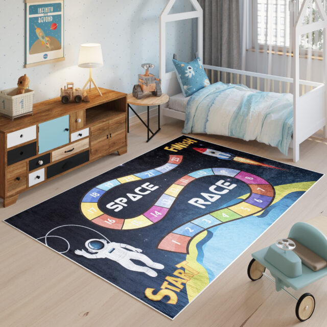Vloerkleed Emma Kinderkamer Donker Heelal Race Antislip