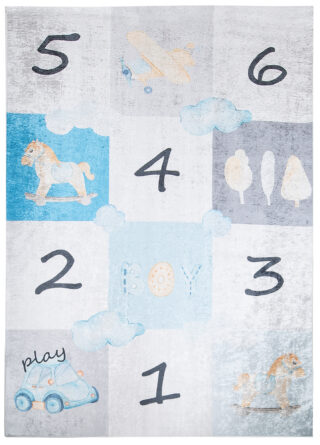 Vloerkleed Emma Kinderkamer Grijs Blauw Hinkelen Antislip