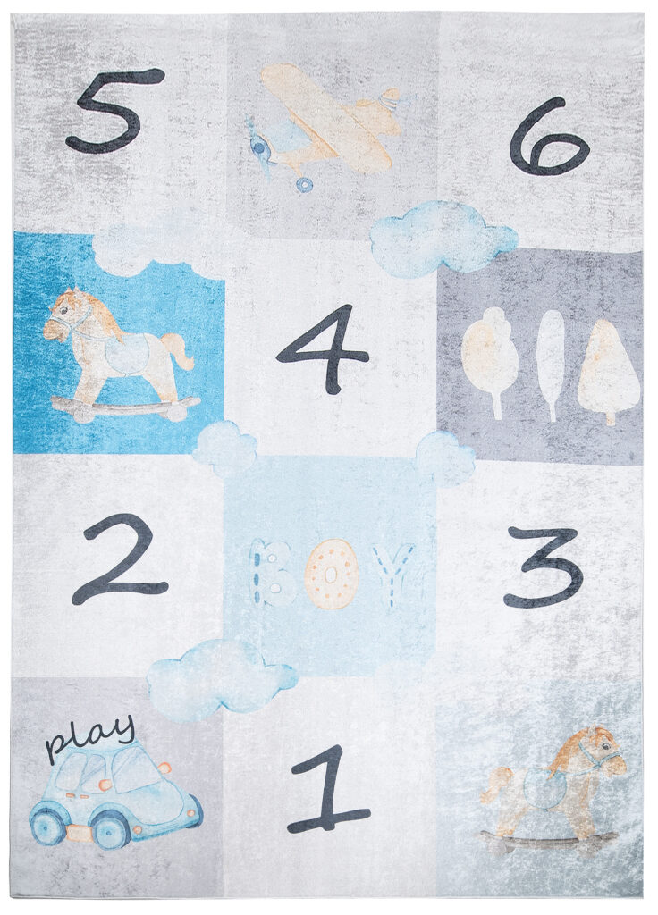 Vloerkleed Emma Kinderkamer Grijs Blauw Hinkelen Antislip
