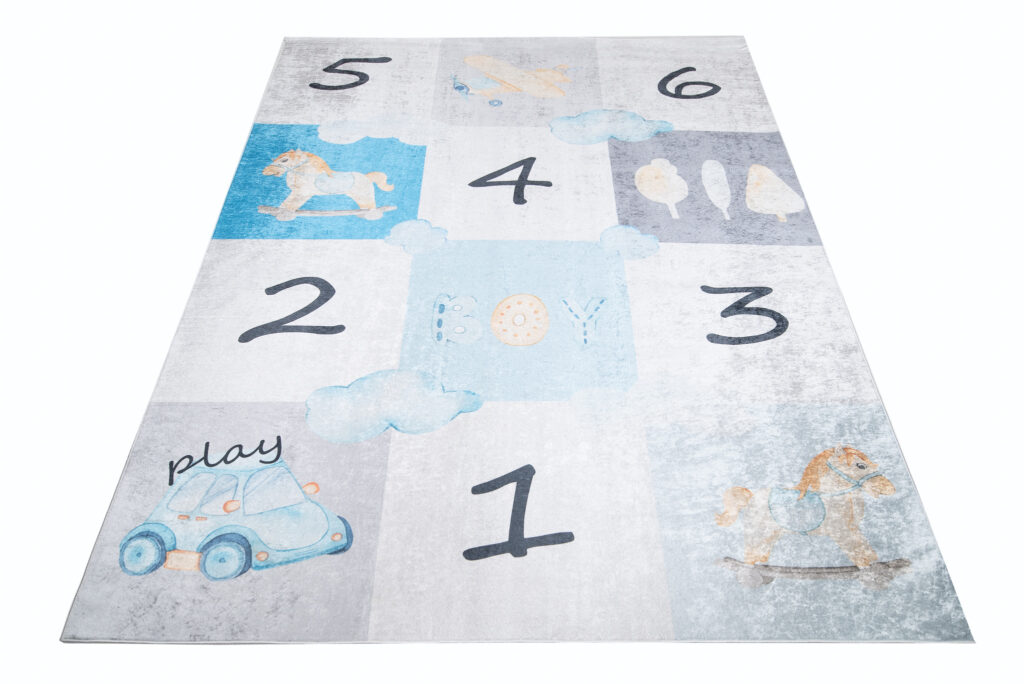 Vloerkleed Emma Kinderkamer Grijs Blauw Hinkelen Antislip