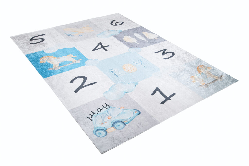 Vloerkleed Emma Kinderkamer Grijs Blauw Hinkelen Antislip