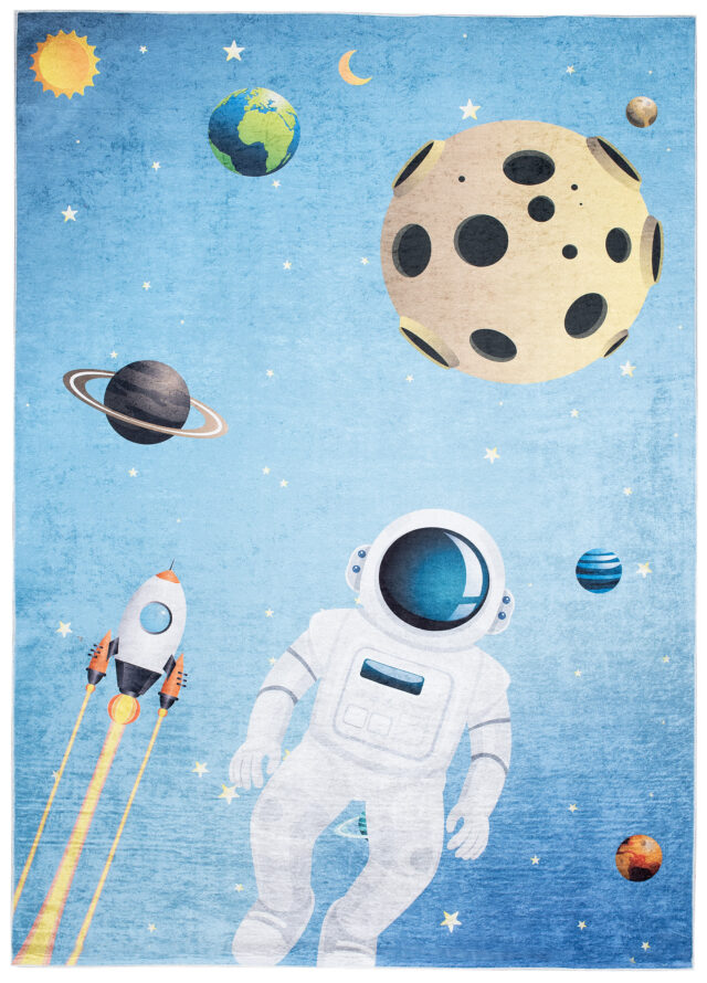 Vloerkleed Emma Kinderkamer Blauw Heelal Astronaut Antislip