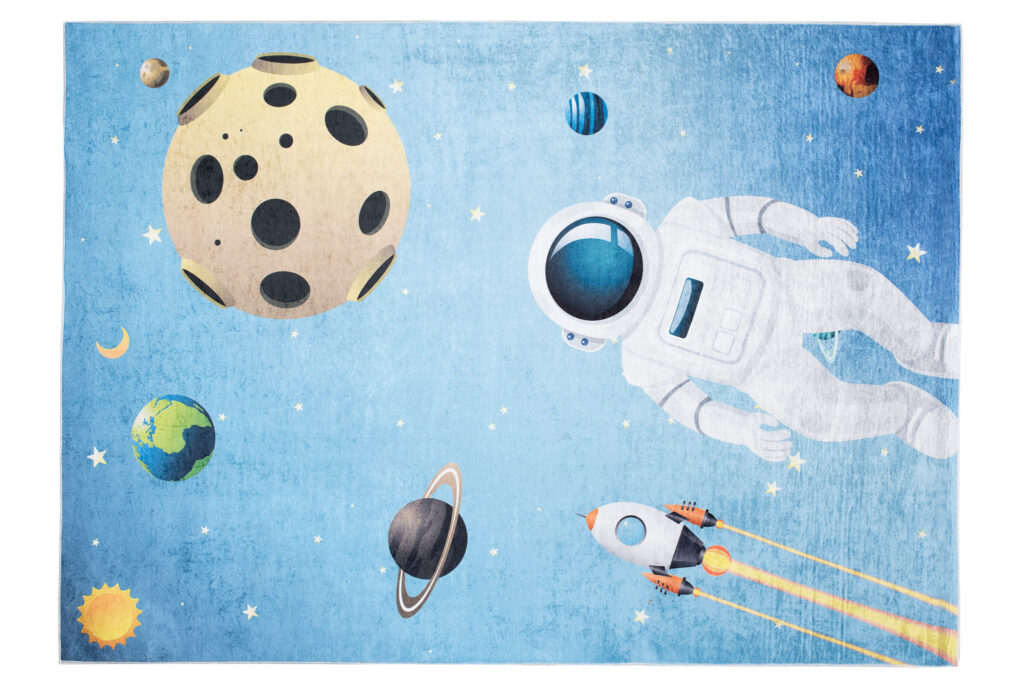 Vloerkleed Emma Kinderkamer Blauw Heelal Astronaut Antislip
