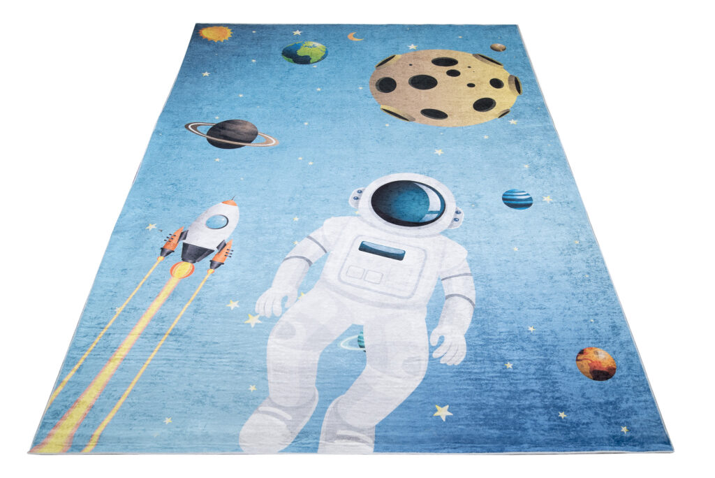 Vloerkleed Emma Kinderkamer Blauw Heelal Astronaut Antislip