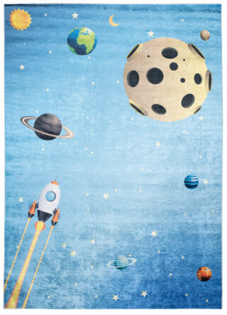 Vloerkleed Emma Kinderkamer Blauw Heelal Planeten Antislip