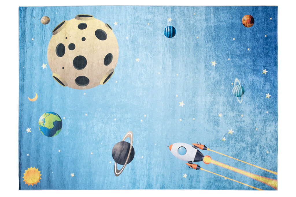 Vloerkleed Emma Kinderkamer Blauw Heelal Planeten Antislip
