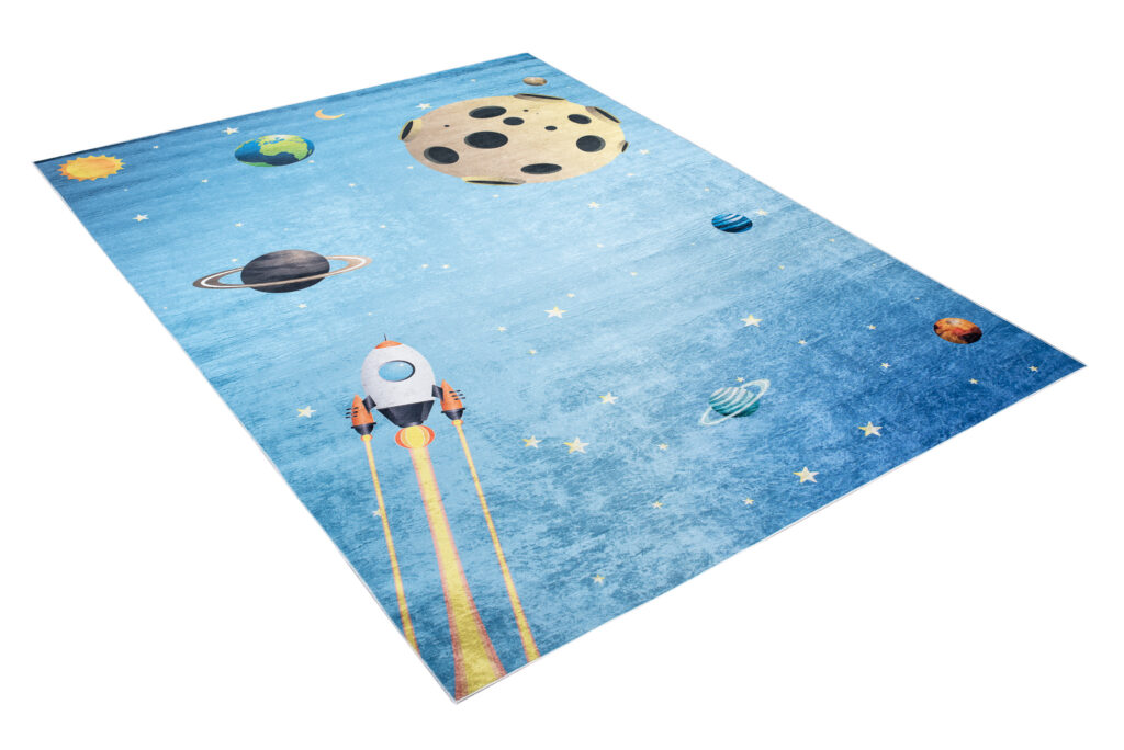 Vloerkleed Emma Kinderkamer Blauw Heelal Planeten Antislip