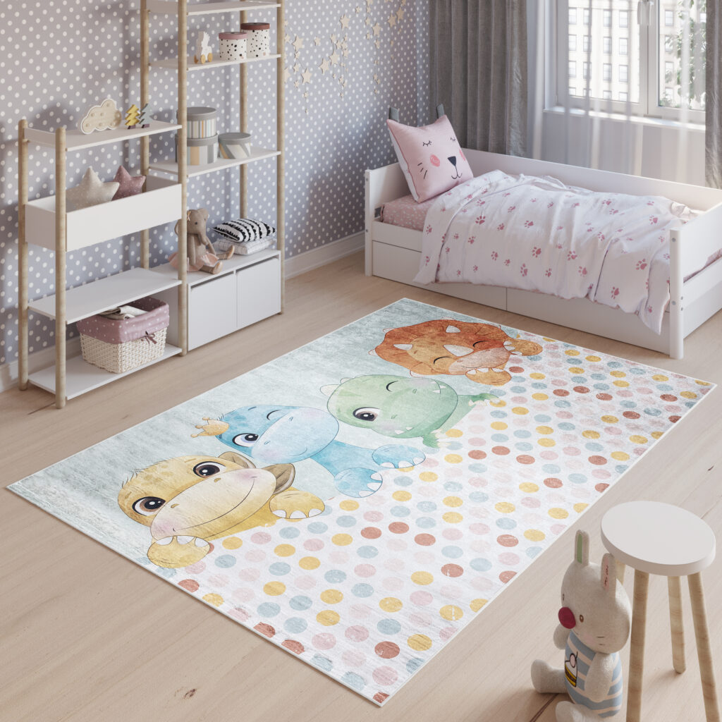 Vloerkleed Emma Kinderkamer Kleurrijk Dinosaurussen Antislip