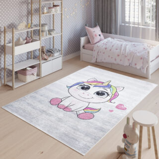 Vloerkleed Emma Kinderkamer Grijs Eenhoorn Antislip