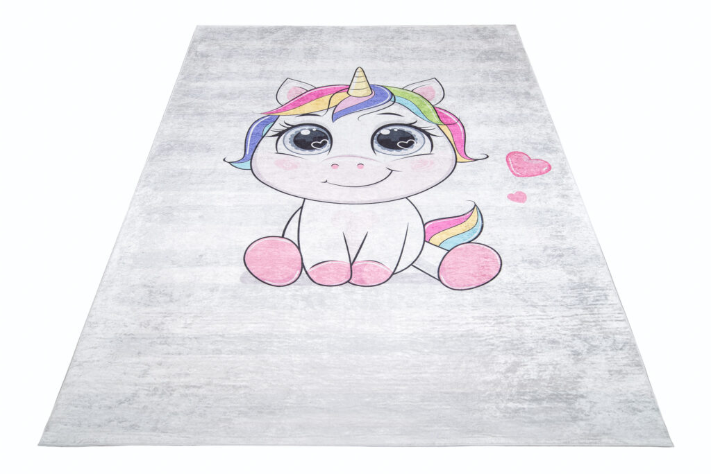 Vloerkleed Emma Kinderkamer Grijs Eenhoorn Antislip