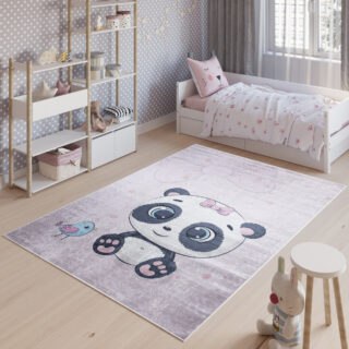 Vloerkleed Emma Kinderkamer Licht Paars Panda Antislip