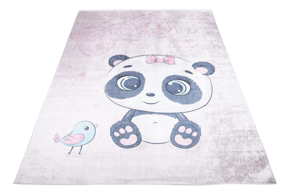 Vloerkleed Emma Kinderkamer Licht Paars Panda Antislip