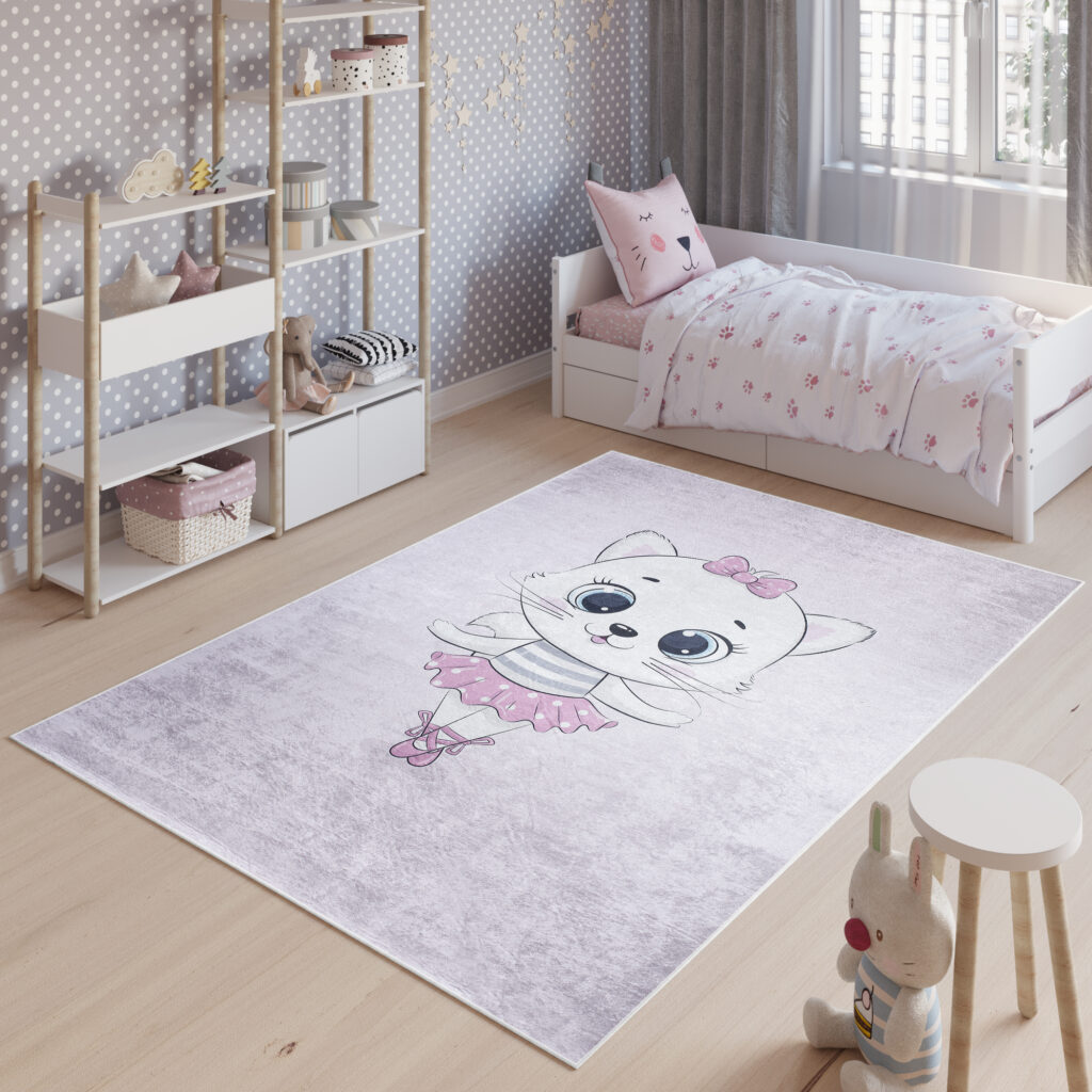 Vloerkleed Emma Kinderkamer Roze Poes Ballerina Antislip