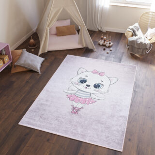 Vloerkleed Emma Kinderkamer Roze Poes Ballerina Antislip