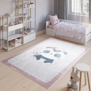 Vloerkleed Emma Antislip Wasbaar Roze Panda