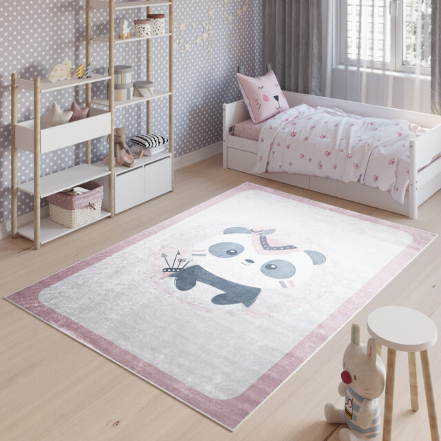 Vloerkleed Emma Antislip Wasbaar Roze Panda