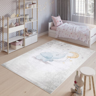 Vloerkleed Emma Kinderkamer Grijs Olifant Maan Antislip