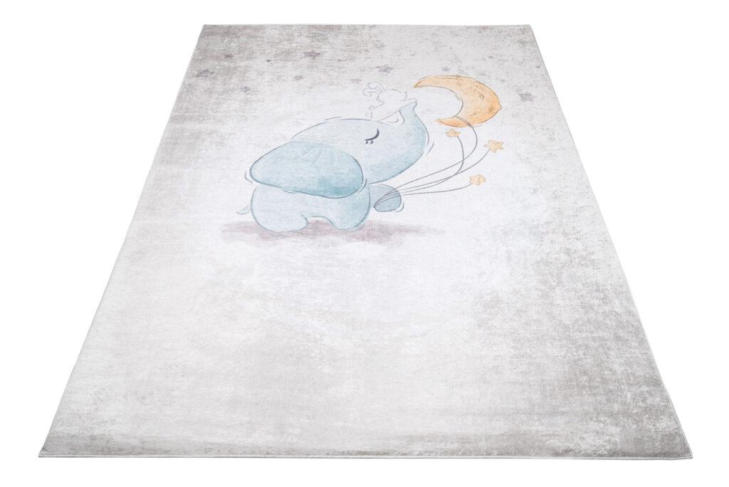 Vloerkleed Emma Kinderkamer Grijs Olifant Maan Antislip