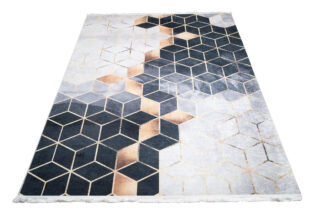 Vloerkleed Toscana met Franjes Grijs Goud Kubussen