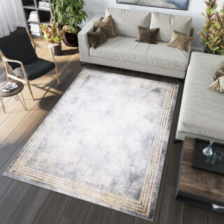Vloerkleed Toscana Gewreven Grijs Gouden Frames