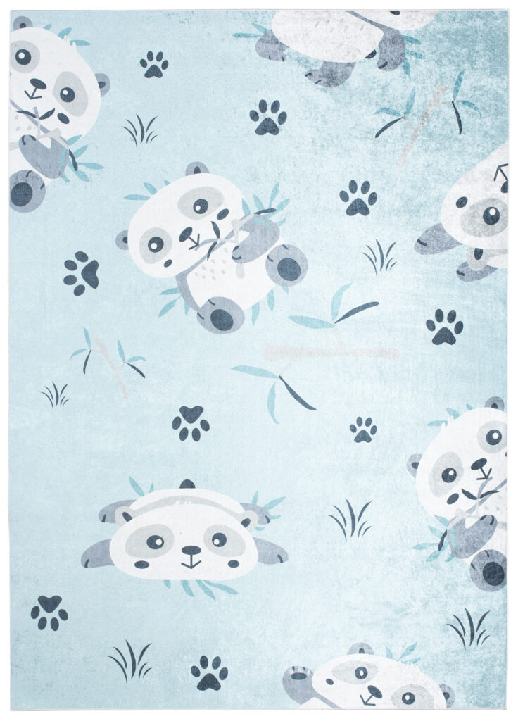 Vloerkleed Emma Antislip Wasbaar Blauw Grijs Panda's