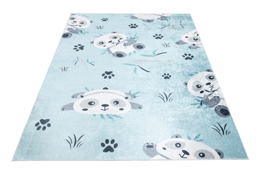 Vloerkleed Emma Antislip Wasbaar Blauw Grijs Panda's